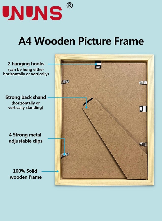 UNUNS A3 picture frame,2pack Wooden Photo Frame Set with Mount,Display Pictures,Wall Hanging Photo Frames,Natural Wood,Beech Wood,29.7*42CM - Image 3